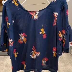 Navy Floral Short Sleeve Blouse